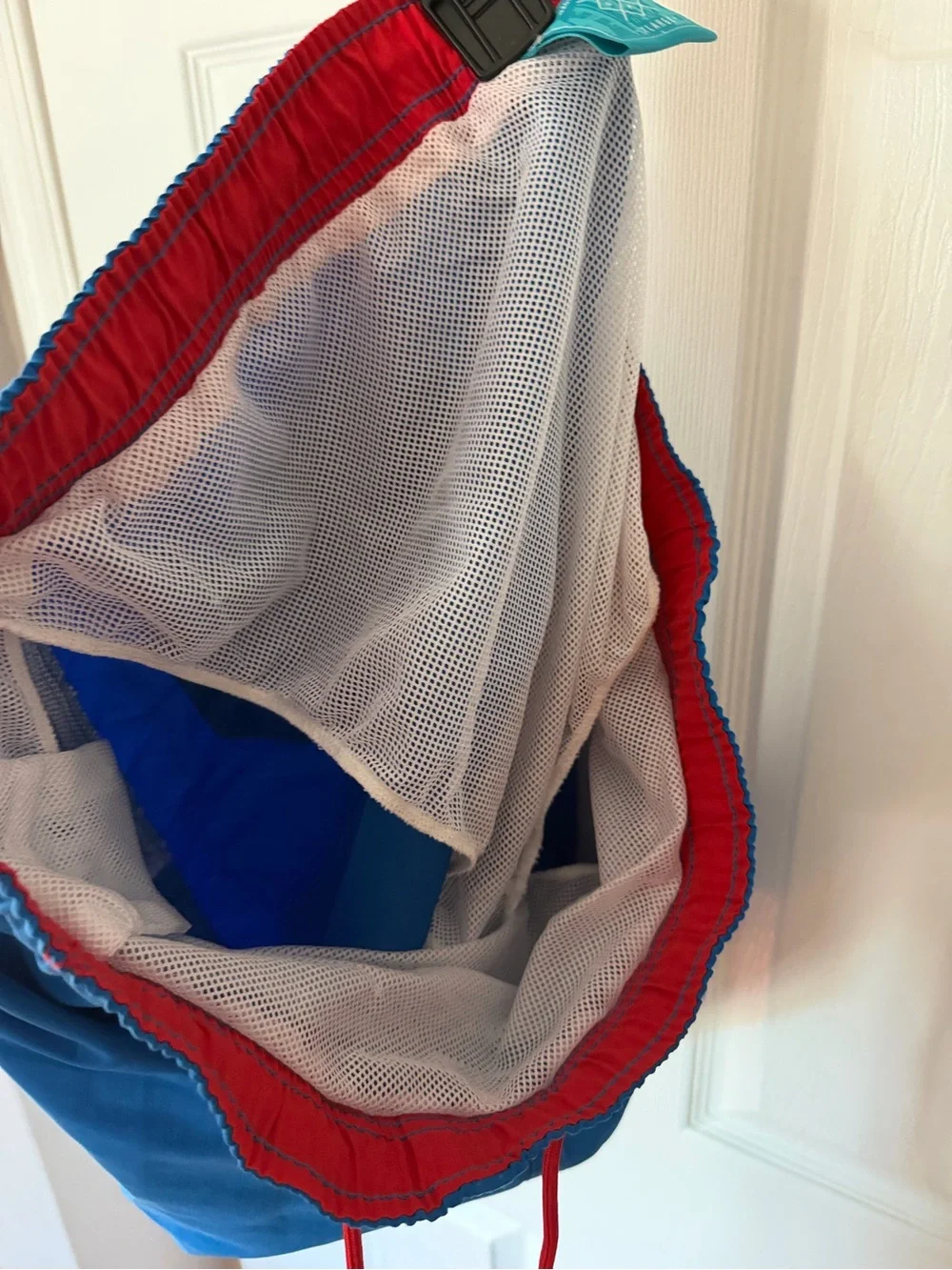 Men's Bright Blue Swim Trunks with Red Drawstring